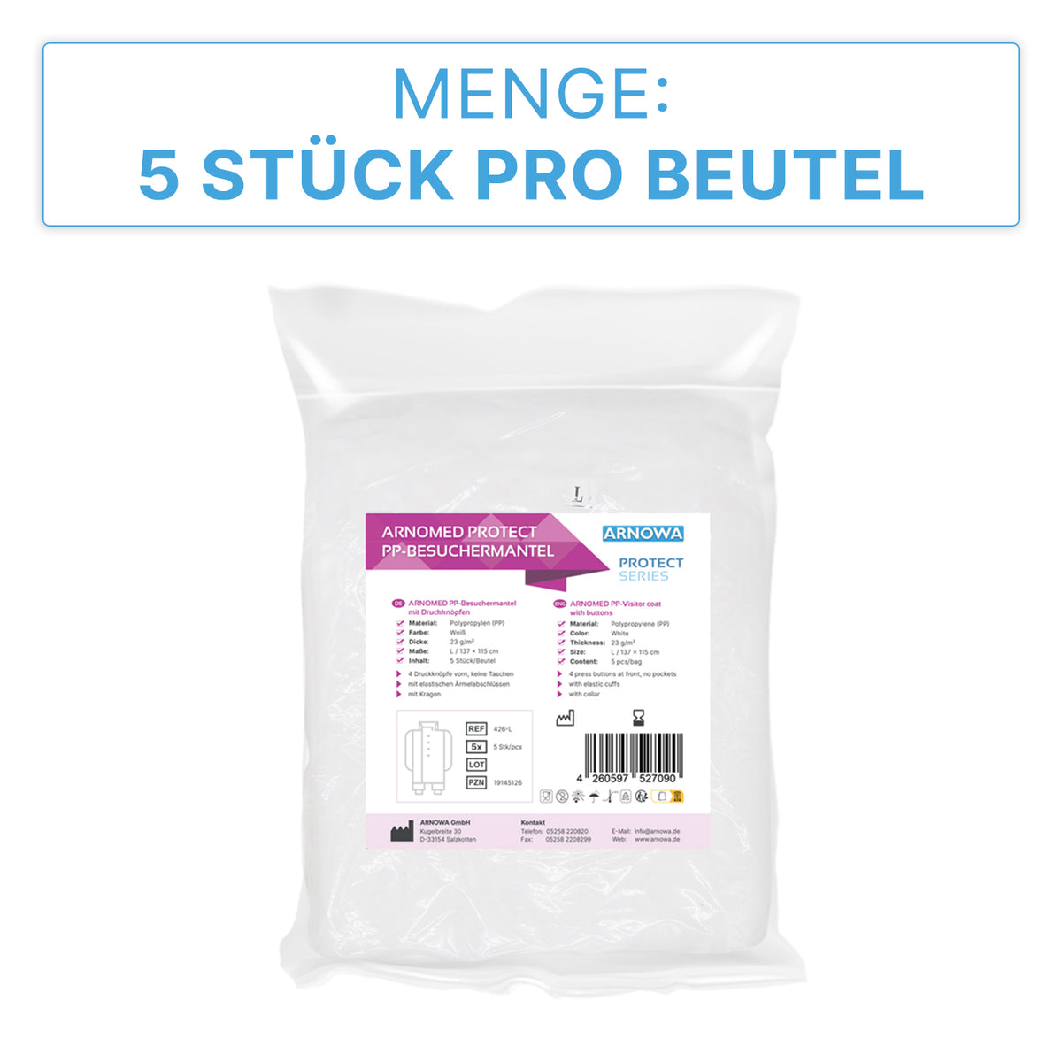 ARNOMED PROTECT PP-Besuchermantel – 5 Stück