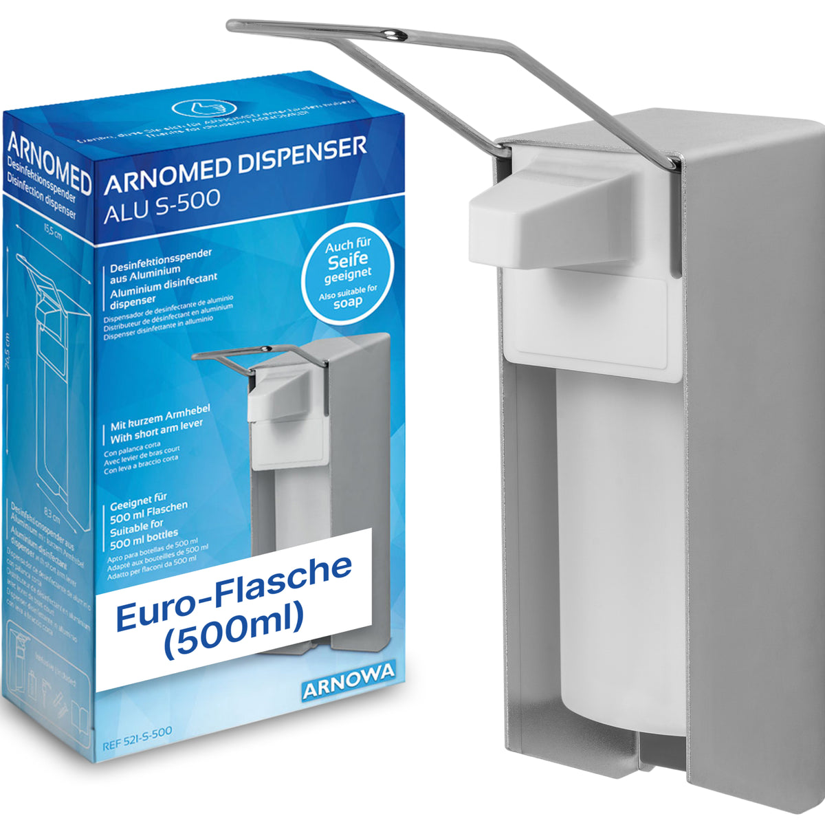 Desinfektionsspender 500ml Aluminium | Kurzer Hebel
