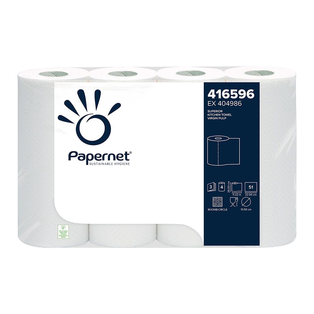Papernet Küchenrolle – 3-lagig, weiß, 4x51 Blatt