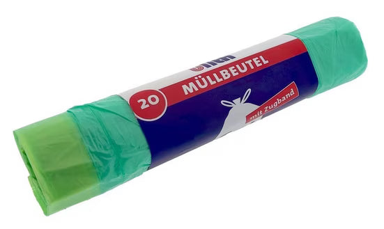 Müllbeutel mit Zugband 60 Liter, HDPE, grün – 20 Stück